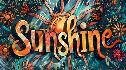 The image features a single colored background with the words "Sunshine" in bold, surrounded by various shades of yellow and orange.