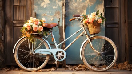 Fototapeta na wymiar Bicycle With a Basket of Flowers