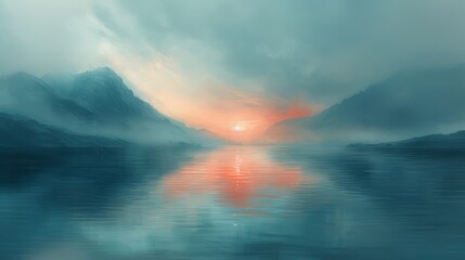 Serene mountain sunset over calm lake