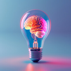 Digital illustration depicting a human brain glowing within a light bulb, representing bright ideas and intellect.