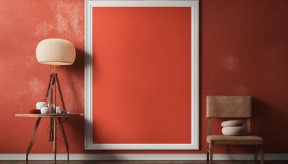 closeup white blank poster on the wall for mock up on a red vintage wall, 3d rendering style
