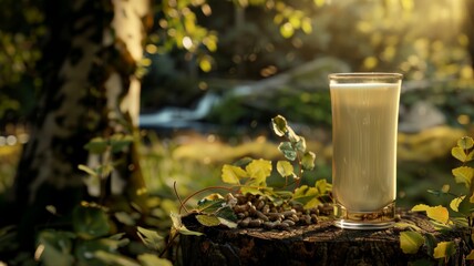 World Milk Day and food and drink and a glass of milk on nature background.
