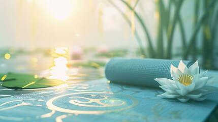 Tranquil Yoga Mat with Lotus Position Symbol - obrazy, fototapety, plakaty