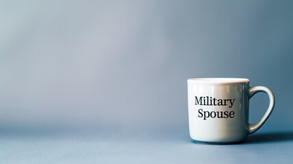 A white mug with "Military Spouse" text on a blue background.