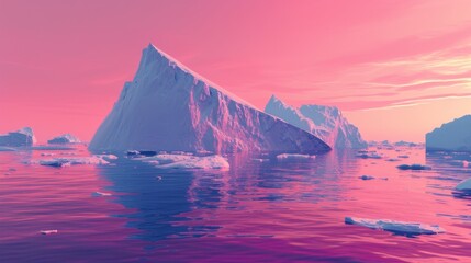 Majestic iceberg with pink sky reflection