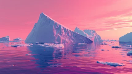 Crédence de cuisine en verre imprimé Rose  Majestic iceberg with pink sky reflection