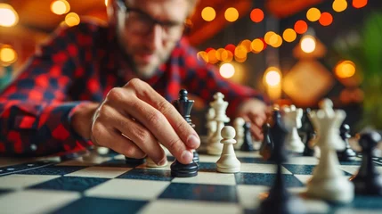 Muurstickers Focused Player in Chess Game © Raad