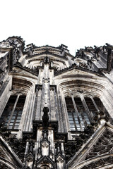 Gothic sacral cathedral with stained glass windows and oriental stone decorations