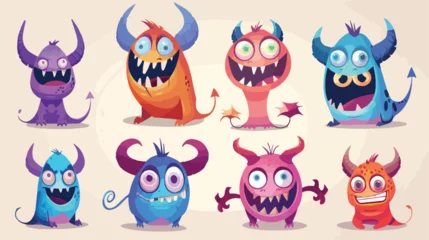 Fototapete Monster Big Eyed Monsters with Horns Expressing Emotions Ve