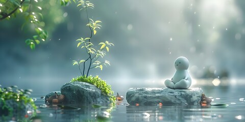 Massage Therapy Character Easing Tensions with a Tranquil Touch in a Serene Lakeside Landscape - obrazy, fototapety, plakaty