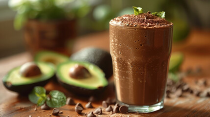 Chocolate avocado smoothie with mint.
