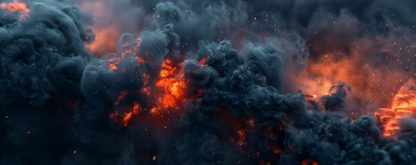 Dramatic Inferno Scene, Black Smoke and Flying Embers