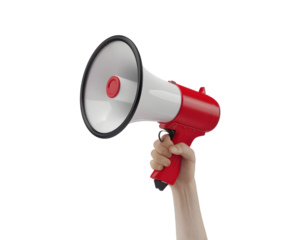 hand holding megaphone gester 3d render on white transparent background