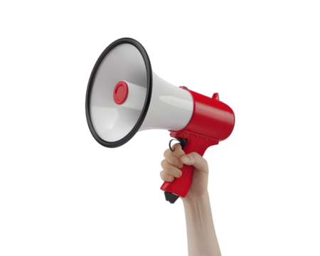hand holding megaphone gester 3d render on white transparent background