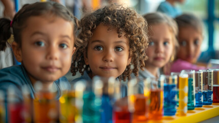 Obraz premium Group of children with science experiment