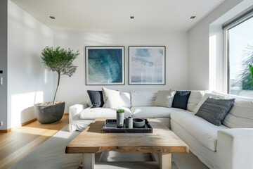 Modern, white minimalist interior. Modern interior design for posters in the living room.