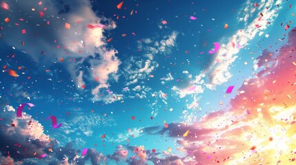 Vibrant Confetti Filling the Sky - obrazy, fototapety, plakaty