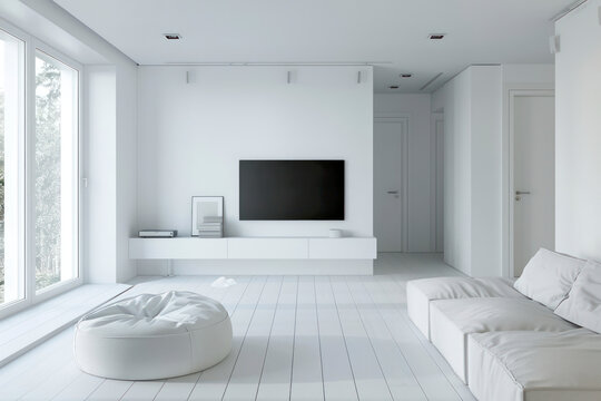 Modern, white minimalist interior. Modern interior design for posters in the living room.