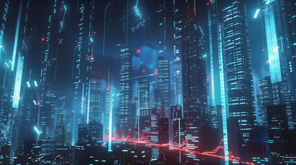 Fototapeta premium Urban Finance: Futuristic Cityscape Illuminated by Glowing Lights