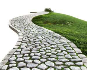 stone path in the park on white transparent background