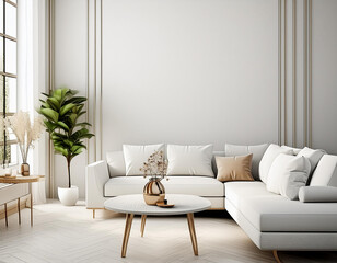 white living room with white sofa and decoration flower