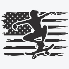 Funny Usa Flag With Skateboarding T-Shirt Design gift for Skater Teens and Skate Board Lover,Funny Retro Skateboard Skateboarder File,Cricut & Silhouette