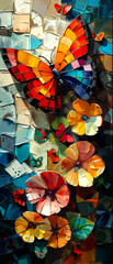 Fototapeta na wymiar Colorful paper butterflies on a shop window.