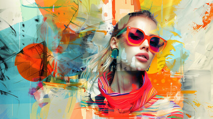 portrait woman fashion modern with creative vibrant color collage art 