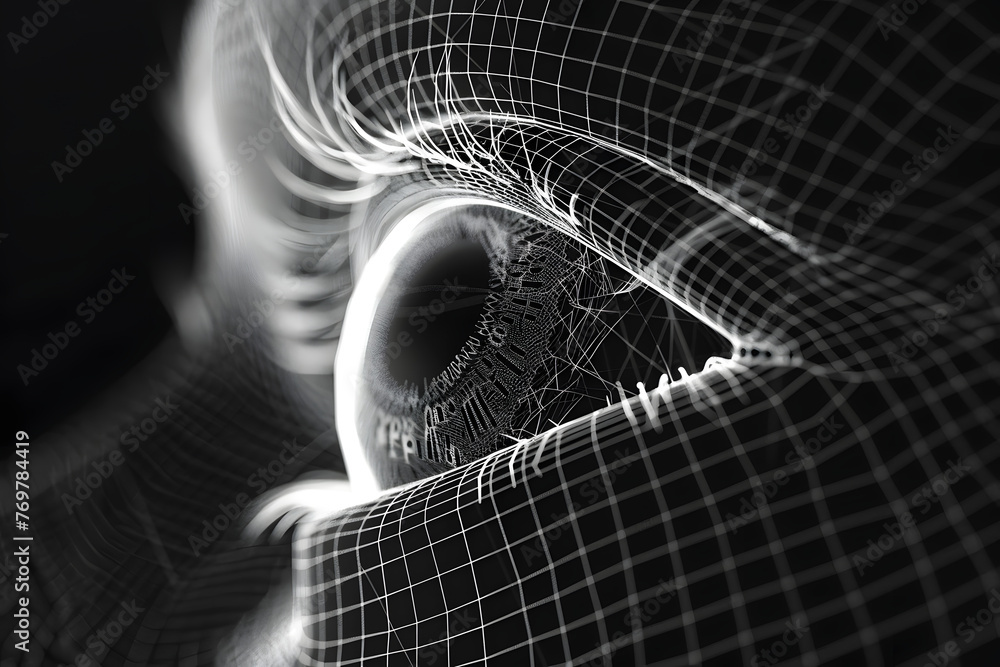 Aufkleber closeup of human eye with future augmented reality contact lenses showing a futuristic user interfac