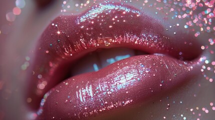 Close-Up of Womans Lips With Glitter