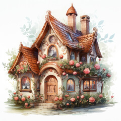 watercolor Kawaii Gingerbread House clipart, Generative Ai