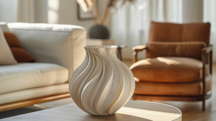 A vase on a table in a living room setting