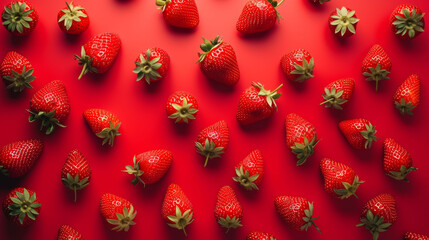 Pattern of strawberries on a red background