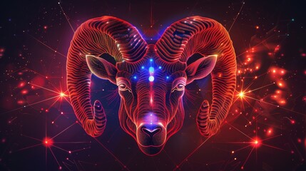 Aries zodiac sign, smooth linear style on a dark background