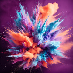Obraz premium bluish smoke abstract cloud of colored powder images in the style of bright orange purple and blue colors
