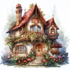 watercolor Kawaii Gingerbread House clipart, Generative Ai