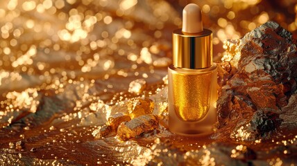 Gold and luxury skin treatment, representing the opulence and effectiveness of gold-infused skincare - obrazy, fototapety, plakaty