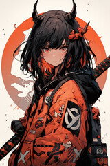 Fototapeta premium AI Generative of anime asian samurai girl.