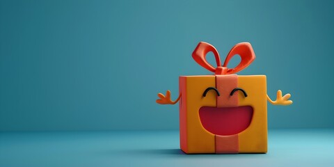 Fototapeta premium A Cheerful Gift Box Character Exuding the Joy and Generosity of Giving with Copy Space
