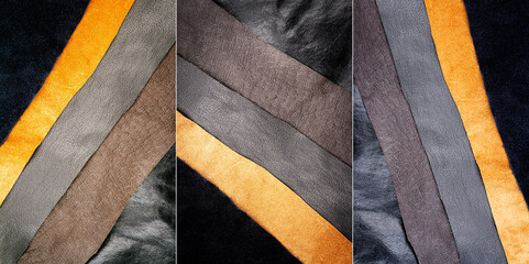 Collection of images with genuine brown and black leather textures background - obrazy, fototapety, plakaty