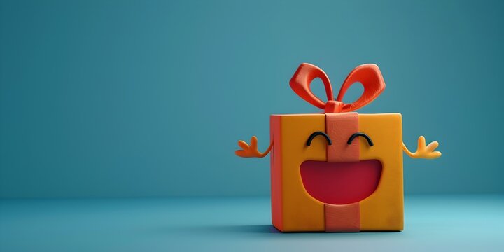 A Cheerful Gift Box Character Exuding the Joy and Generosity of Giving with Copy Space