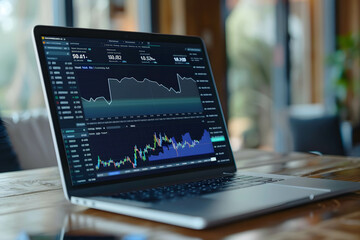 A laptop showing investment platforms and trading options available worldwide, investment diversification strategies and portfolio management