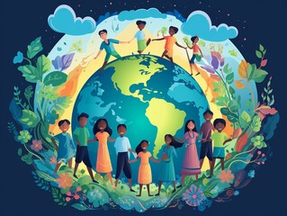 A group of people holding hands around the world