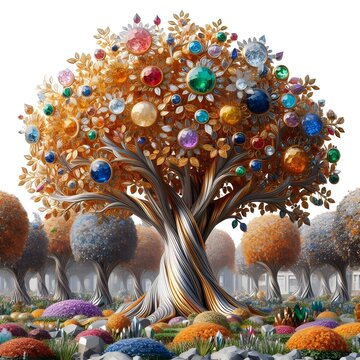 A tree covered with gemstones