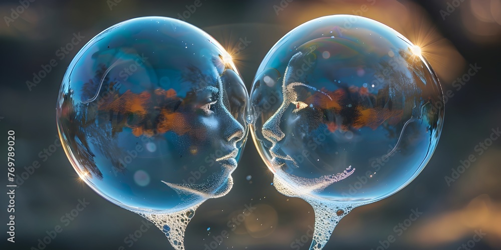 Poster delicate bubble reflection depicting intimate connection and duality