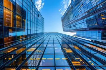Skyward View of Glass Skyscrapers in Business District