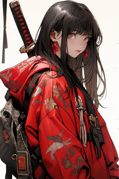 AI Generative of anime asian samurai girl.