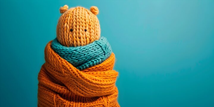 A cozy wooly character wraps around chilly shoulders providing comfort and care with a visually striking minimalist design