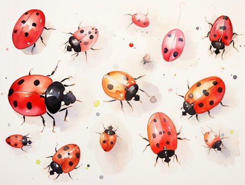 A painting of many red ladybugs with black spots