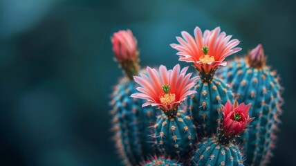 Solitary cactus with vibrant flowers, representing resilience and beauty - Powered by Adobe